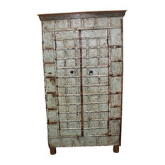 Consigned Antique Cabinet Rustic Distressed Blue Pitara Cabinet Reclaimed Trunk