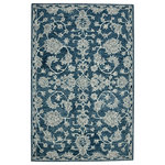 Amer Rugs - Romania Hope Navy Hand-Hooked Wool Area Rug, 5'x8' - This lovely area rug in a classic floral pattern will be an exceptional addition to your home. It is hand-crafted with pride in India using 100% New Zealand wool, providing the highest level of comfort underfoot. Featuring a cotton backing to help prevent sliding and shifting, this rug is perfect for bedrooms, living rooms, and dining rooms alike.