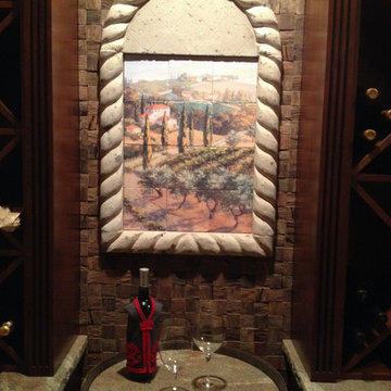 Tuscan Marble Tile Mural for Arched Niche Area in Wine Cellar