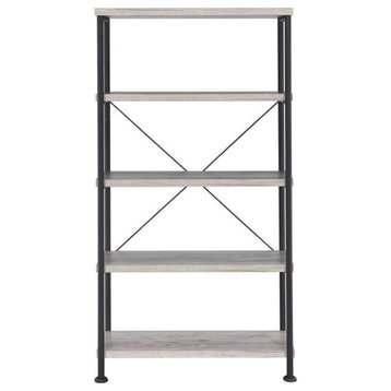 Industrial Bookcase, Open Metal Frame & 4 Storage Shelves, Black/Gray Driftwood