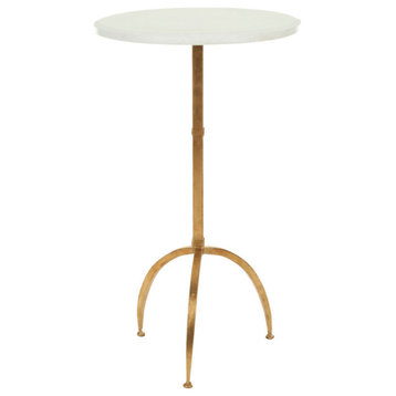 Kyle Round Top Gold Leaf Accent Table, White/Gold