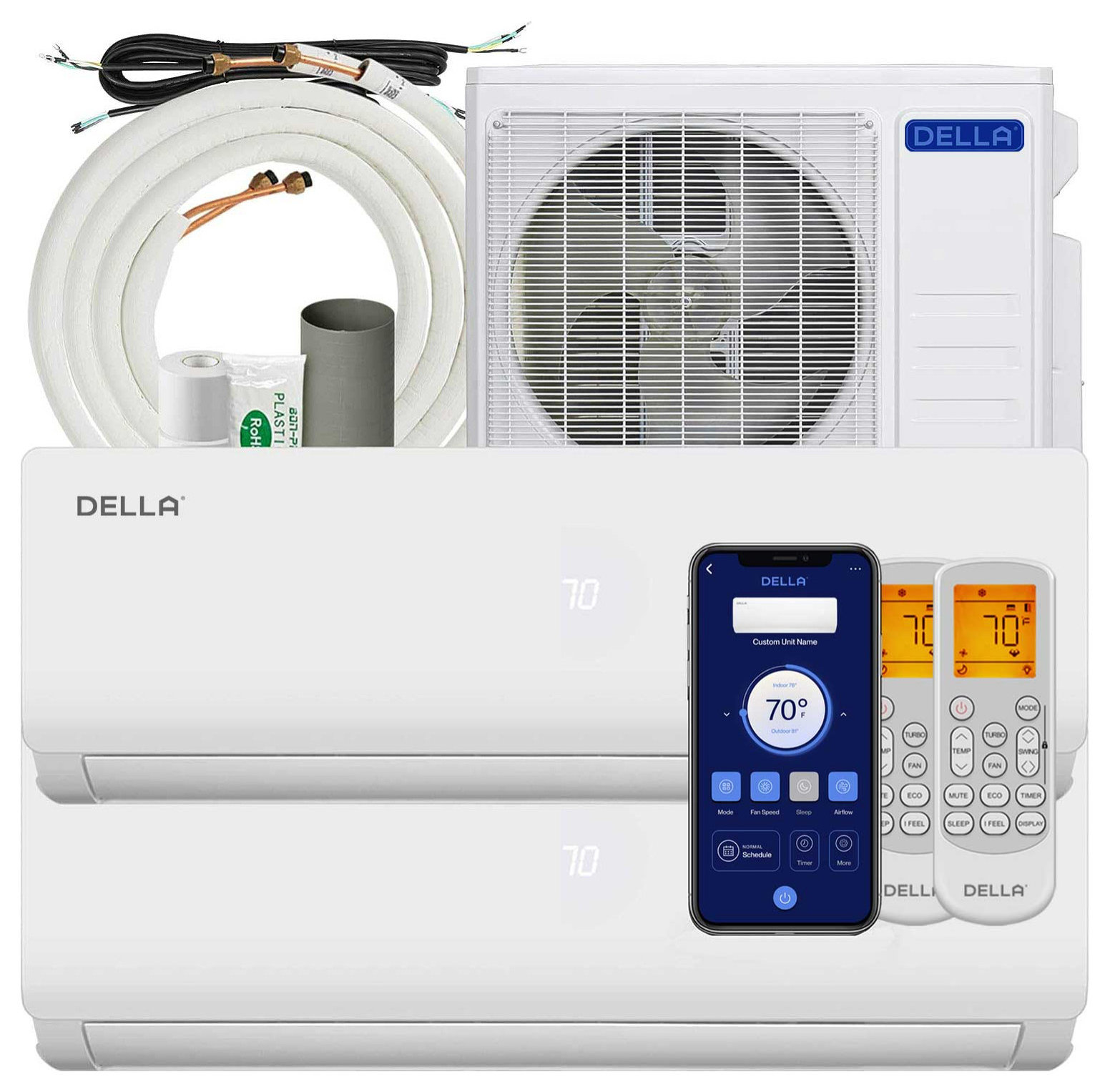 18K BTU 2 Zone Multi Zone Ductless Mini Split AC W/ Heat, White, Dual Zone(2) 18000 Btu 9+12