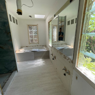 Bathroom Remodel; Huge Blue Tiles; Luxury shower and tub