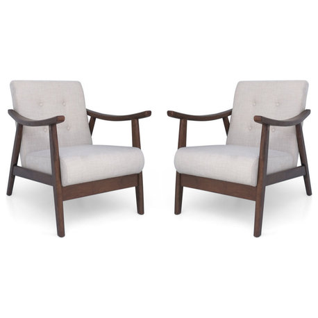 GDF Studio Aurora Mid-Century Modern Accent Chairs, Set of 2, Beige/Brown