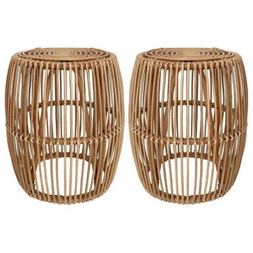 Home Square 20" Round Rattan End Table in Natural/Honey - Set of 2