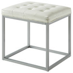 Inspired Home - Teresa PU Leather Button Tufted Metal Frame Cube Ottoman, Cream White - Our PU leather cube ottoman adds a contemporary yet playful touch to your living room, bedroom or entryway. Featuring supple PU leather, the comfort of a high density foam cushioned seat with button tufting, sturdy open framework in a cool silvertone, this adorable pop of color accent piece can be mixed and matched, and provides not only dual functionality but also a focal point of style and flair that seamlessly incorporates your main decor to create an inviting and comfortable atmosphere to come home to. This cube ottoman is ideal for a kids to dorm rooms and everything in between. Comfortably padded and built to last, these ottomans are a must have for any child.FEATURES: