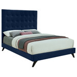 Meridian Furniture - Elly Velvet Upholstered Bed, Navy, Full - Crawl into this cozy Elly navy velvet full size bed for a restful night's sleep. The deep button tufting on its tall headboard provides a soft, pillowy surface to lean against for nighttime reading or watching TV. Supported by angled wood legs with an espresso finish, the side rails and footboard are also comfortably padded and upholstered. Contemporary styling ensures that this bed will integrate nicely into any existing decor.