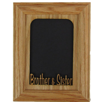 Brother and Sister Vertical Oak Picture Frame and Oak Matte, 5"x7"