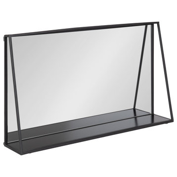 Lintz Metal Framed Mirror with Shelf, Black 28x16