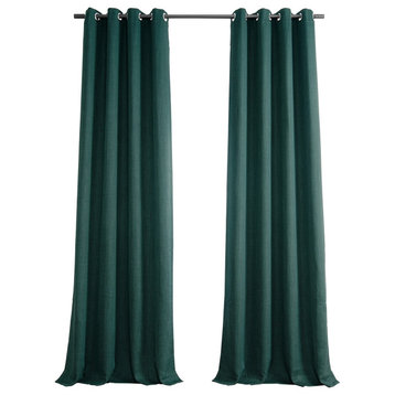 Faux Linen Grommet Room Darkening Curtain Single Panel, Slate Teal, 50w X 96l