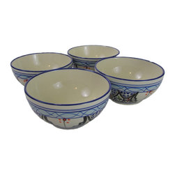 Le Souk Ceramique - Stoneware Soup/Cereal Bowls, Set of 4, Tibarine Design - Dining Bowls