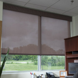 Solar Shades at desk - Window Treatments