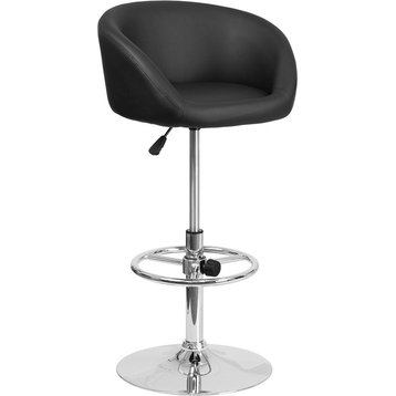 Contemporary Adjustable Height Barstool With Chrome Base, Black Vinyl