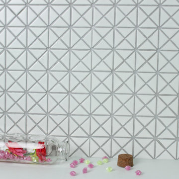 1'' Triangular pure color porcelain mosaic tile, white wall backsplash