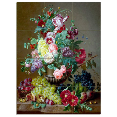 Tile Mural Flower still life with fruit grapes Backsplash Four Inch Marble