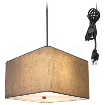2 Light Swag Plug-In Pendant 16"w Rounded Corner Square Oatmeal Drum Shade with