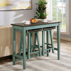 3 Piece Bar Table Set with 2 Stools, Antique Teal And Gray