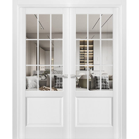 Interior French Double Doors|Felicia 3599 White Silk with Clear Glass -64x80