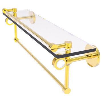 Clearview 22" Glass Gallery Dotted Accent Shelf and Towel Bar, Polished Brass