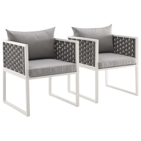 Stance Dining Armchair Outdoor Patio Aluminum Set of 2 White Gray