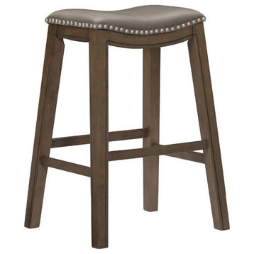 Pemberly Row 29" Faux Leather Saddle Bar Stool in Gray