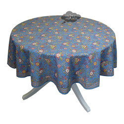 Hand Printed Tablecloths - Juliette Blue Round Version - Tablecloths