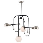 Maxim Lighting - Mingle LED 4-Light Chandelier - An eclectic design form combining function with Mid-Century influences features articulated arms that support parabolic shades that can swivel to direct the light. Available in your choice of Bronze with Satin Brass or Black with Satin Nickel, both with opal White glass.