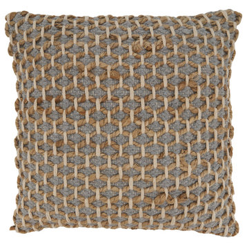 Rope Throw Pillow, Grey, 18", Poly Filled
