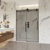 Echarri Single Sliding Frameless Shower Door, Tinted Glass, Matte Black, 48" W X 78"h