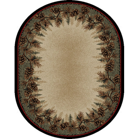 Mount Le Conte Pine Cone Lodge Area Rug, 5'3"x7'3" Oval