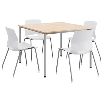 KFI Dailey 42in Square Dining Set - Natural Table - White Chairs