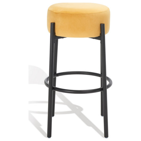 Safavieh Couture Paisleigh Boucle and Metal Leg Barstool, Mustard/Black