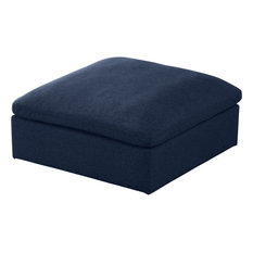 Serene Linen Down Filled Overstuffed Cloud Modular Chair, Navy, Ottoman