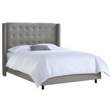 Kerry King Nail Button Tufted Wingback Bed, Linen Gray