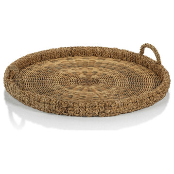 Teramo Braided Seagrass Round Tray With Glass Insert