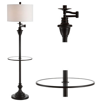Cora 60" Metal, Glass LED Side Table and Floor Lamp, Oil Rubbed Bronze