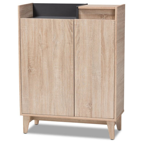 Bowery Hill Two-Tone Oak Brown and Dark Gray Shoe Cabinet