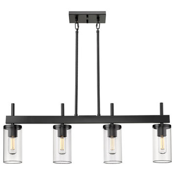 Winslett Linear Pendant, Matte Black With Ribbed Clear Glass