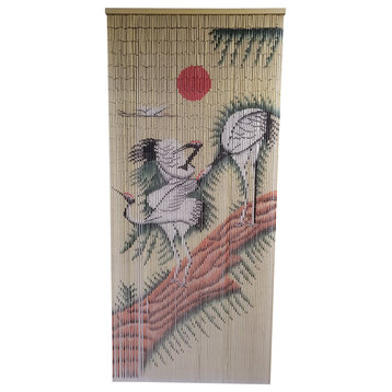 Crane Dance Beaded Bamboo Curtain, 36"Wx78"H