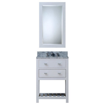 Madalyn Pure White Bathroom Vanity, Pure White, 24" Wide, One Mirror, No Faucet