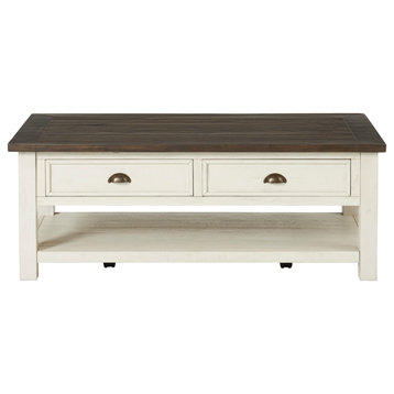 Monterey 50-inch Coffee Table, Two-Tone Creamy White and Brown