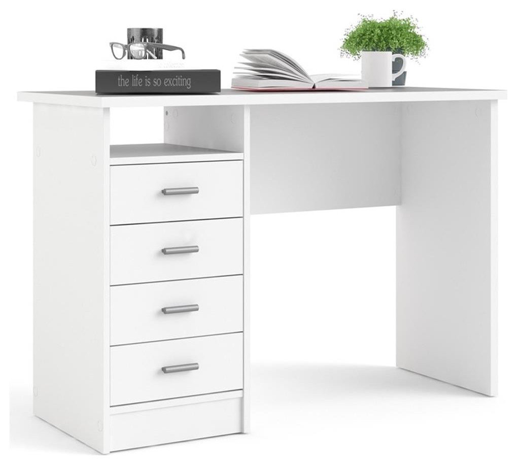 Tvilum Warner Contemporary Engineered Wood Desk with 4 Drawers in White
