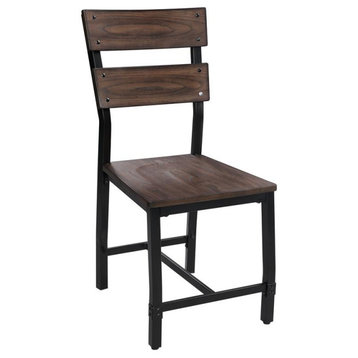 Bowery Hill 37"H Contemporary Metal Ladder Back Side Chair in Oak (Set of 2)