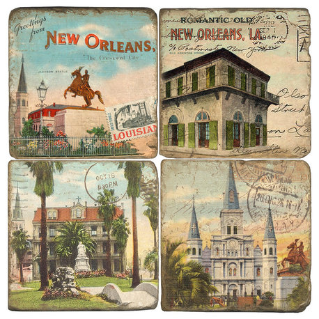 Tumbled Marble Coaster St/4 With Coaster Stand, Nola