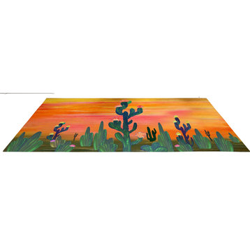 Chenille indoor area rugs size 96"w x 60" h, Cactus Desert Sunset Rug