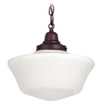 Design Classics Lighting - 12-Inch Schoolhouse Pendant Light with Chain in Bronze Finish - 12-Inch Schoolhouse Pendant Light with Chain in Bronze Finish  Neuvelle bronze finish pendant light with Powellhurst schoolhouse opal white glass. Takes one 150-watt medium base frosted light bulb (not included). This pendant light comes with 3 feet of chain and 9 feet of wire that allows the overall height to be adjusted between 18-1/2-inches and 51-3/4-inches. Suitable for installation in dry locations only. 120 volts line voltage. UL / CUL certified.