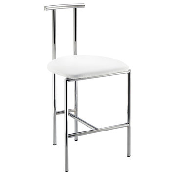DW DWH 1 White Leather Stool in Chrome Plated Steel