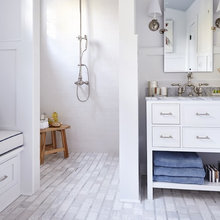 Bath vanity with shelf below