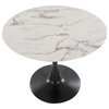 Pebble Mod Table, Black Metal, White Marble Veneer