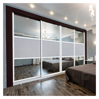 4 Leafs Sliding Bypass Closet Door with Mirror & Frosted Glass Insert -  Contemporary - Interior Doors - by Glass-Door.US | Houzz